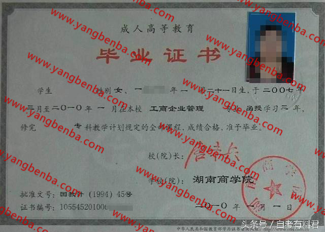 湖南商学院毕业证样本