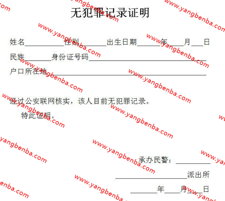 无犯罪记录证明样本