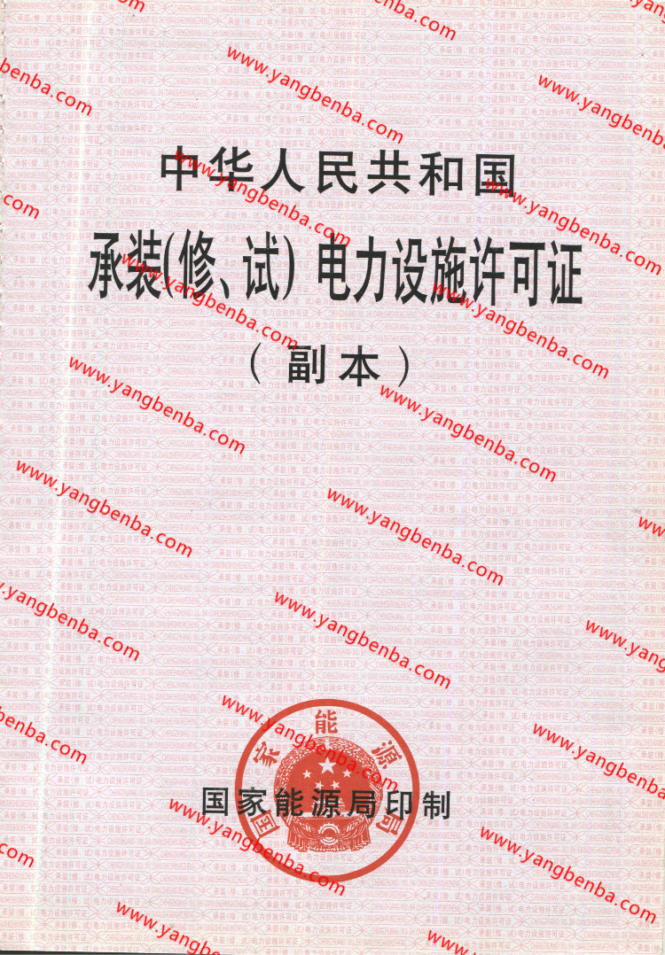 承装修试电力设施许可证样本