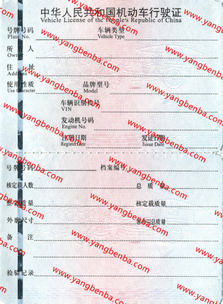 行驶证样本