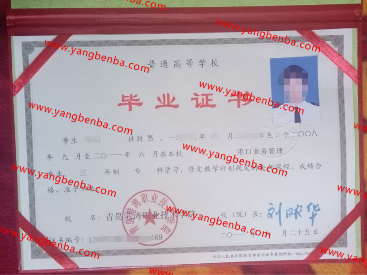 青岛港湾职业技术学院毕业证样本