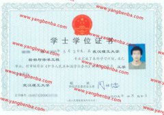 武汉理工大学学士学位证书样本