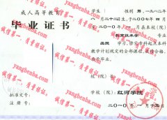 红河学院毕业证样本