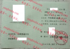 云南省民族中等专业学校毕业证样本