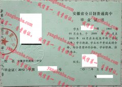 安徽省阜南第二中学毕业证样本