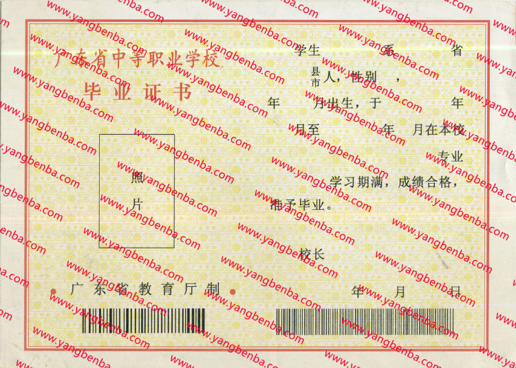 广东省中专毕业证样本