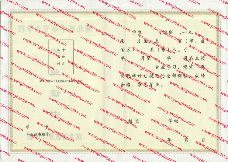 湖北省中专毕业证样本