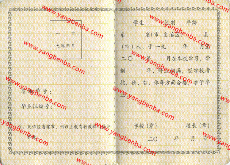 湖北省高中毕业证样本内页3