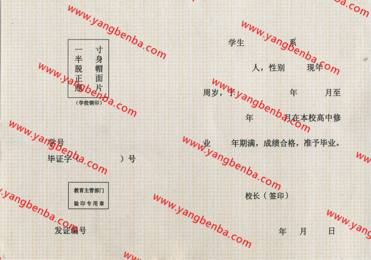 江苏省高中毕业证样本内页