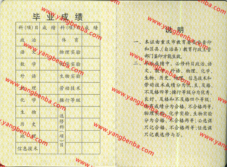 四川省高中毕业证样本内页5