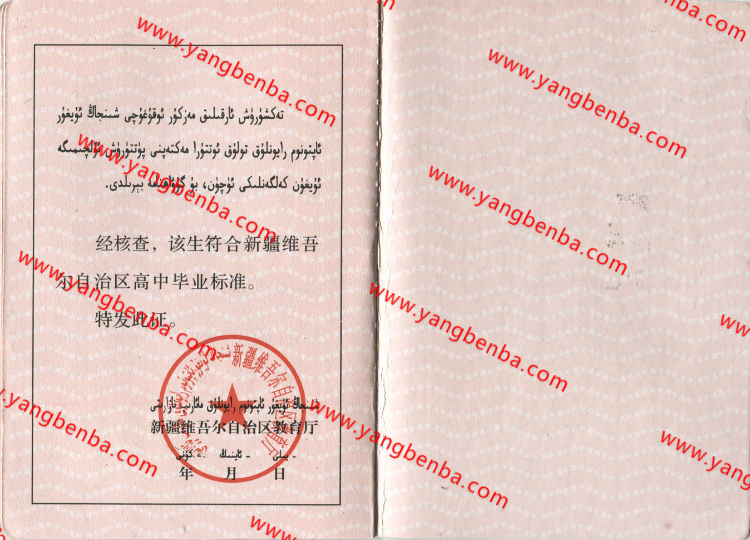 新疆省高中毕业证样本内页3