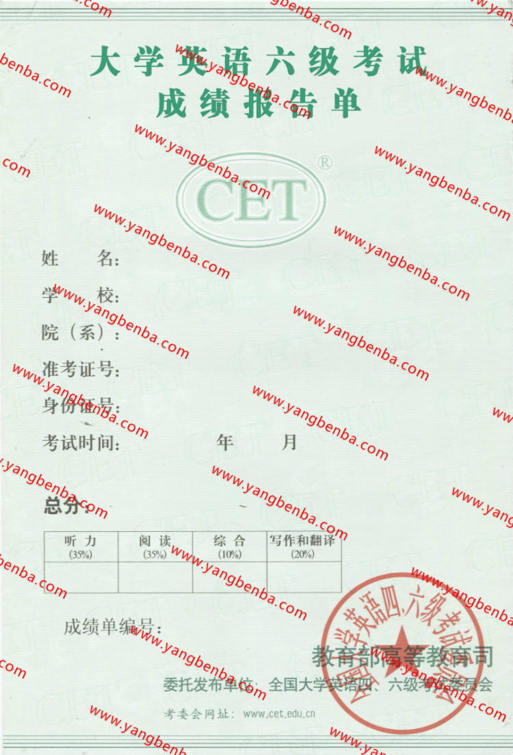 英语六级成绩单样本1