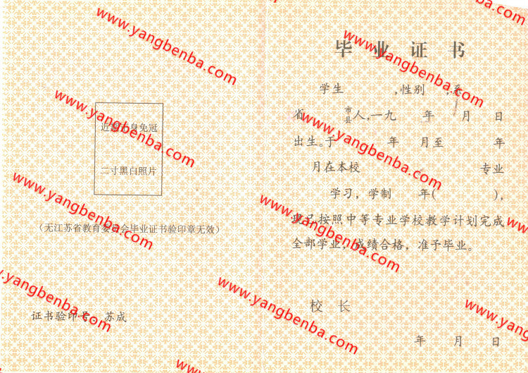 江苏省中专毕业证样本内页2
