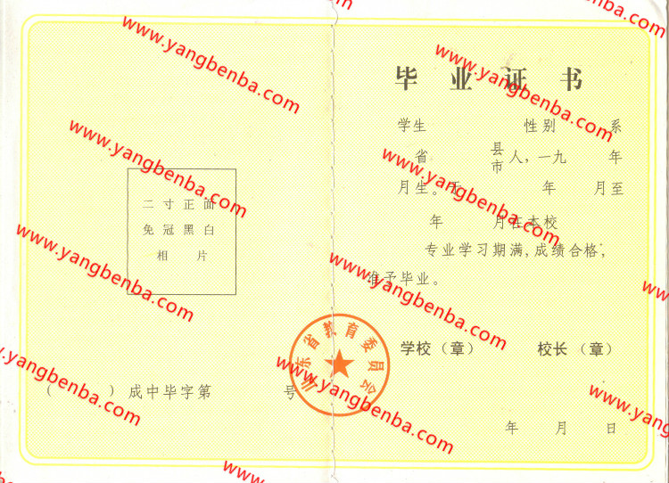 山东省中专毕业证样本内页