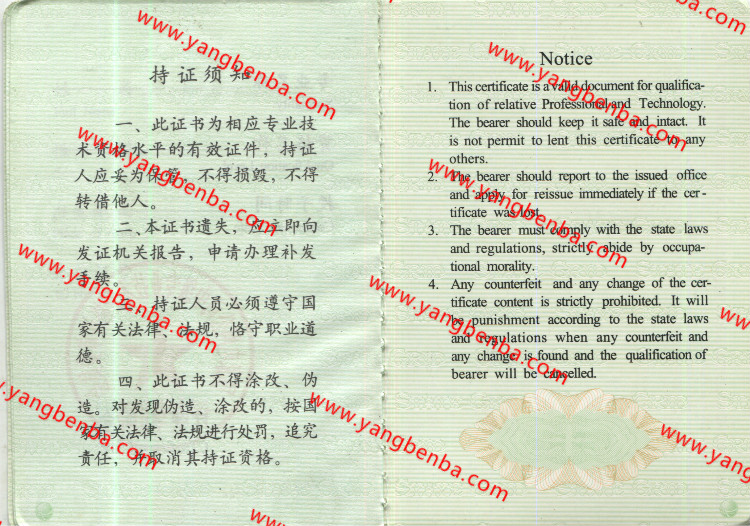 国家电网公司专业资格证书样本内页5