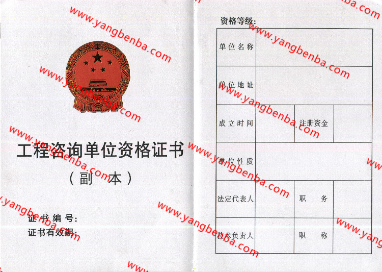 工程咨询单位资格证书样本内页
