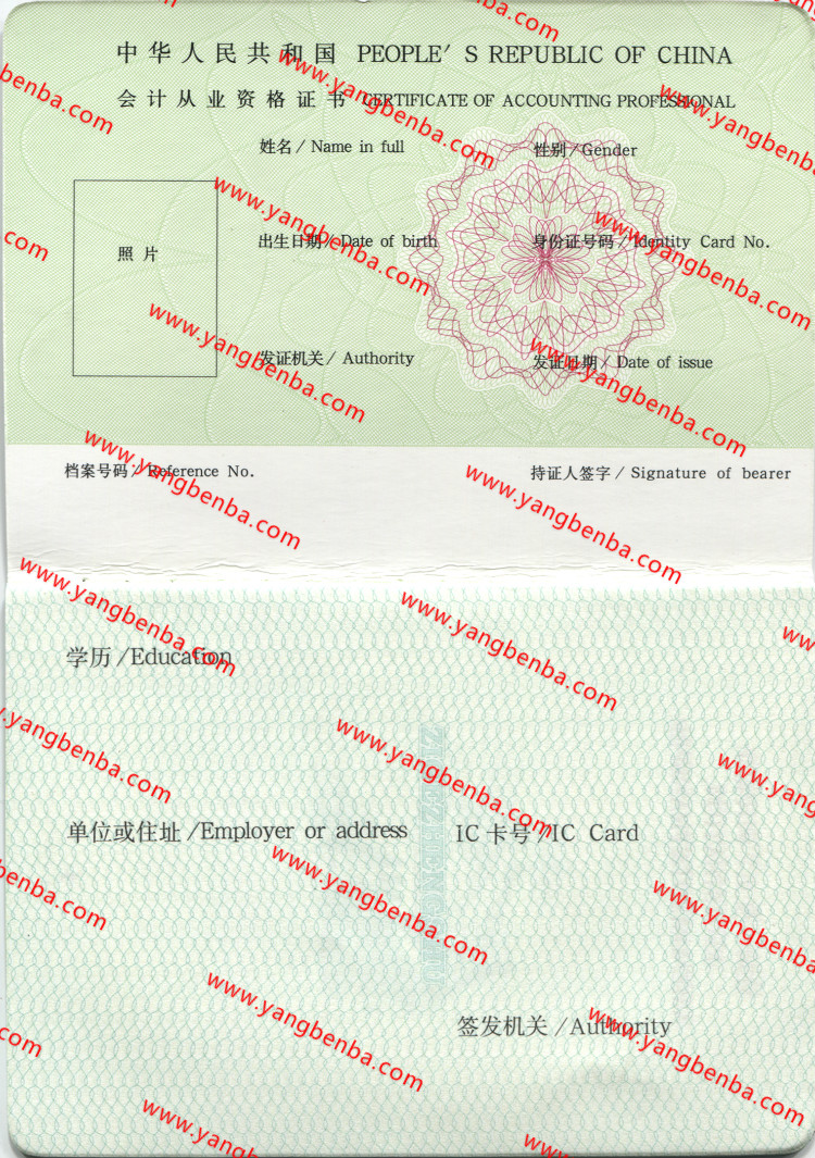 会计从业资格证样本内页