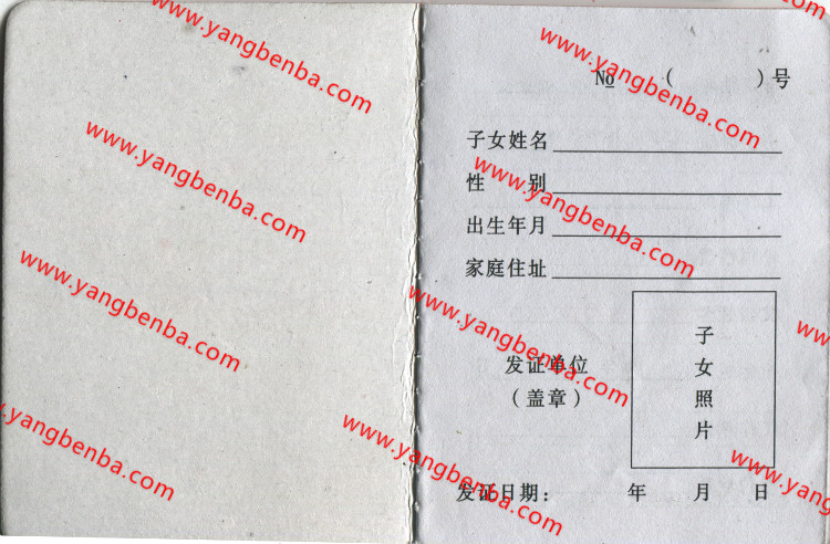 独生子女证样本内页