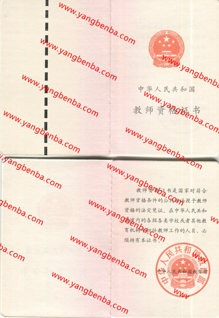 教师资格证样本内页