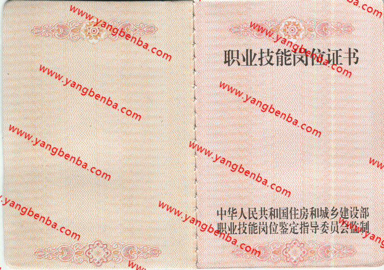 职业技能岗位证书样本内页
