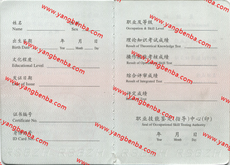 二级职业资格证书样本内页3