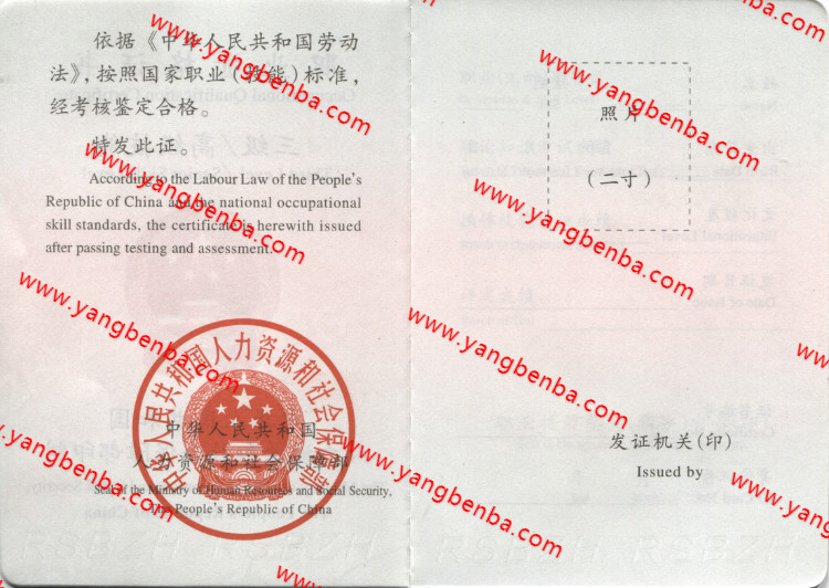 新版三级职业资格证书样本内页2