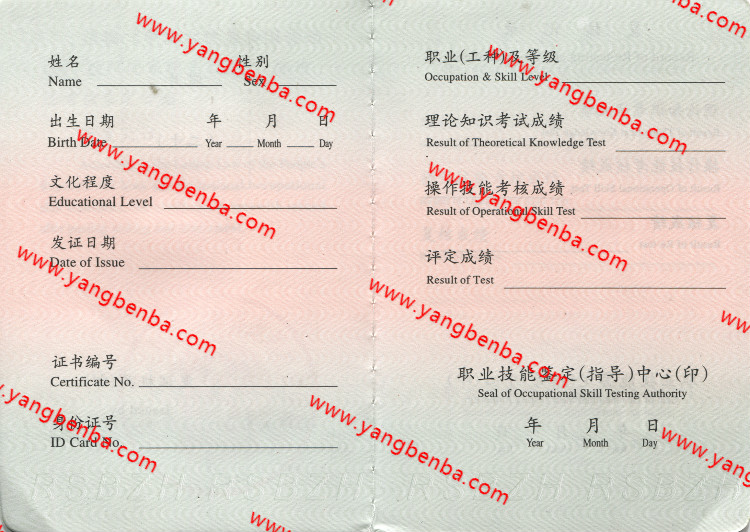 新版三级职业资格证书样本内页3