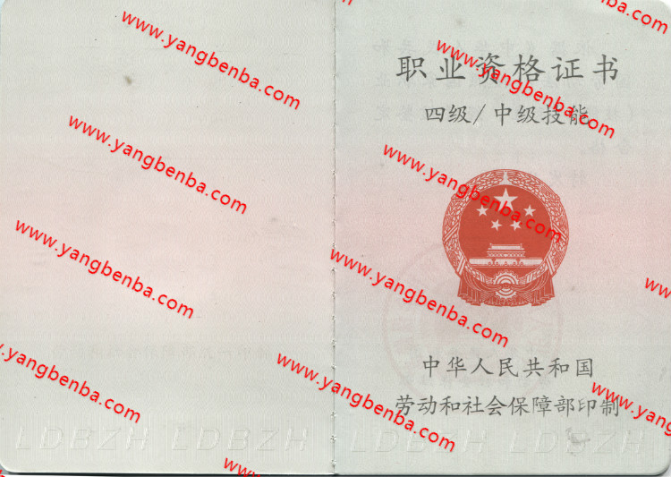 四级职业资格证书样本内页