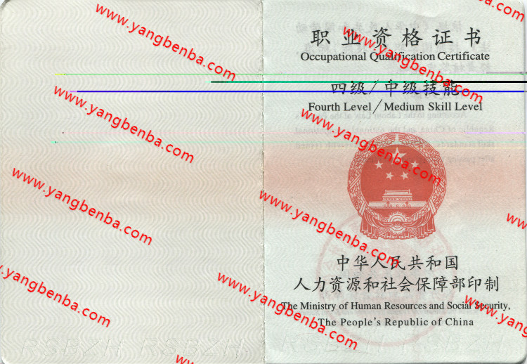 新版四级职业资格证书样本内页