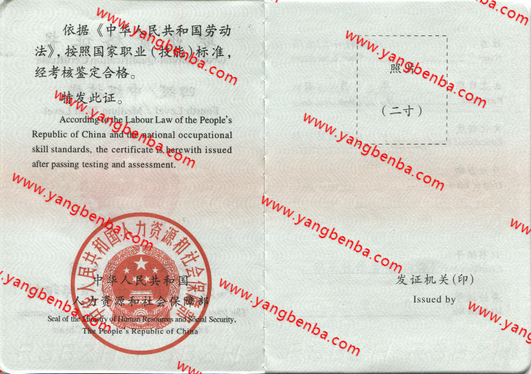 新版四级职业资格证书样本内页2