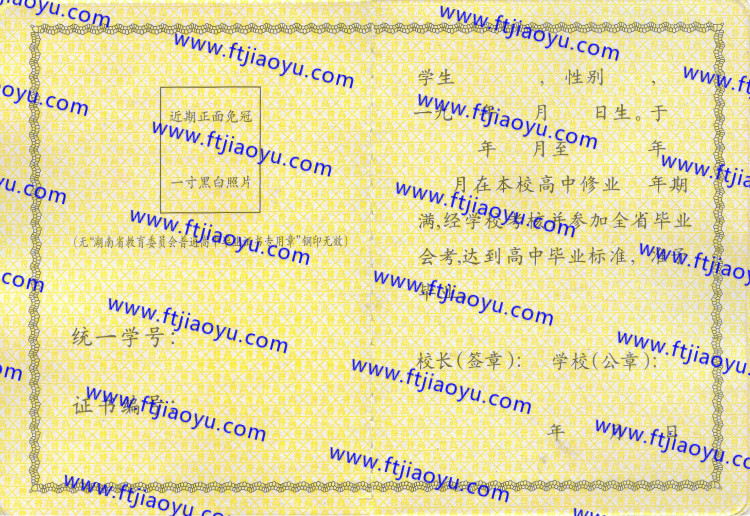 湖南省各市高中毕业证样本
