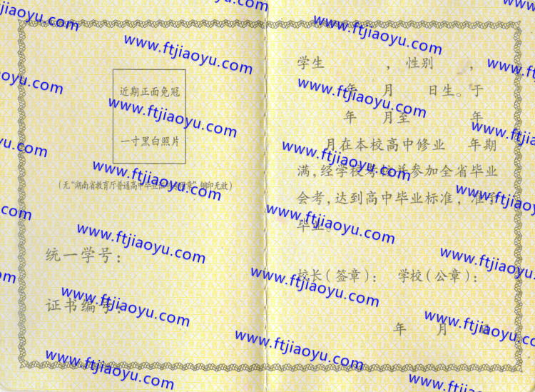 湖南省各市高中毕业证样本