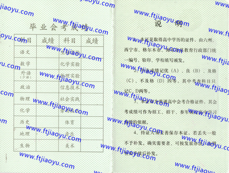 青海省高中毕业证样本