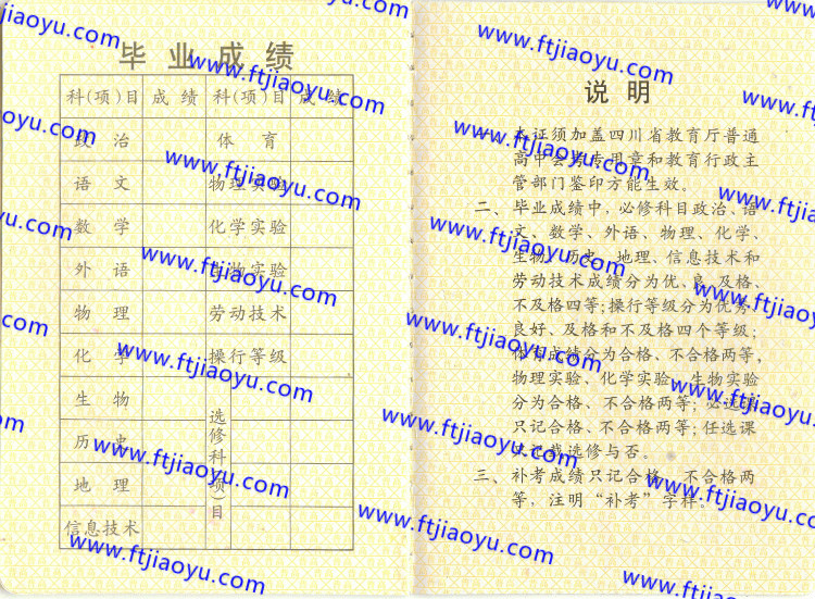 四川省高中毕业证样本