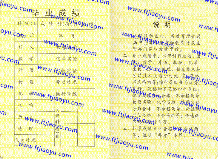 四川省高中毕业证样本