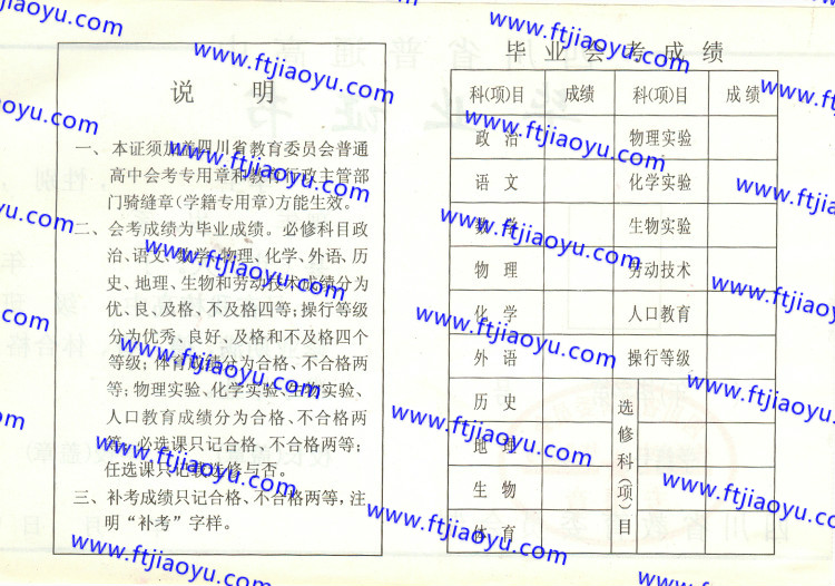 四川省高中毕业证样本