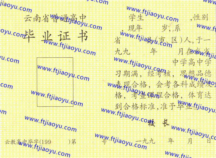 云南省高中毕业证样本