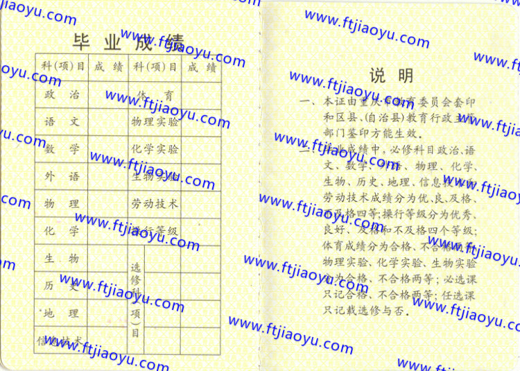 重庆市高中毕业证样本