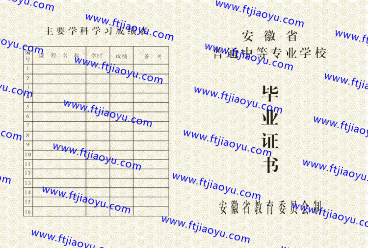 安徽省中专毕业证样本