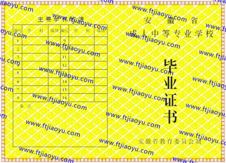 安徽省中专毕业证样本