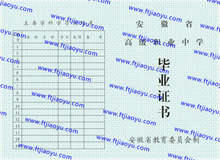 安徽省中专毕业证样本