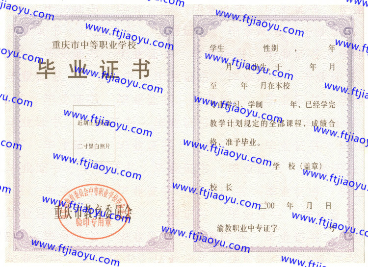 重庆市中专毕业证样本