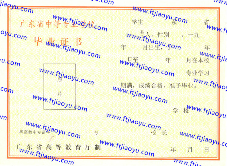 广东省中专毕业证样本