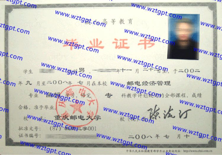 重庆邮电大学毕业证样本