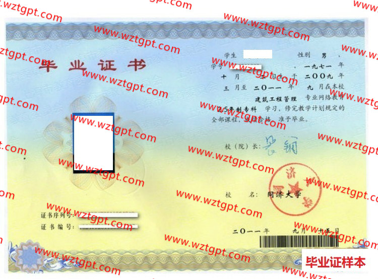 同济大学毕业证样本