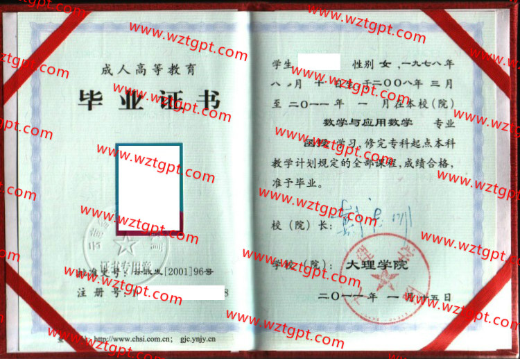 大理学院毕业证样本