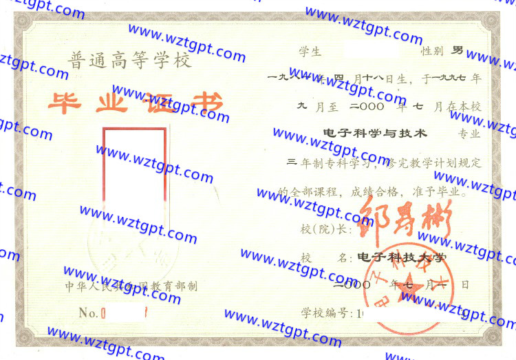 电子科技大学毕业证样本