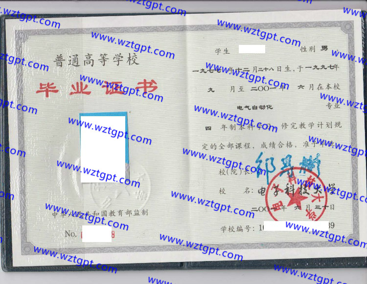 电子科技大学毕业证样本