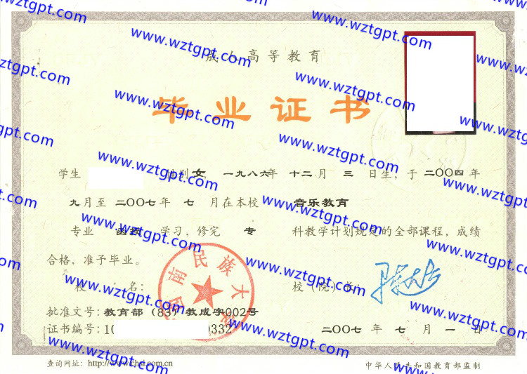 西南民族大学毕业证样本