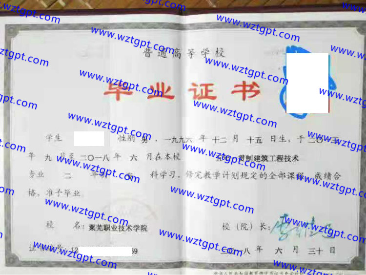 莱芜职业技术学院毕业证样本